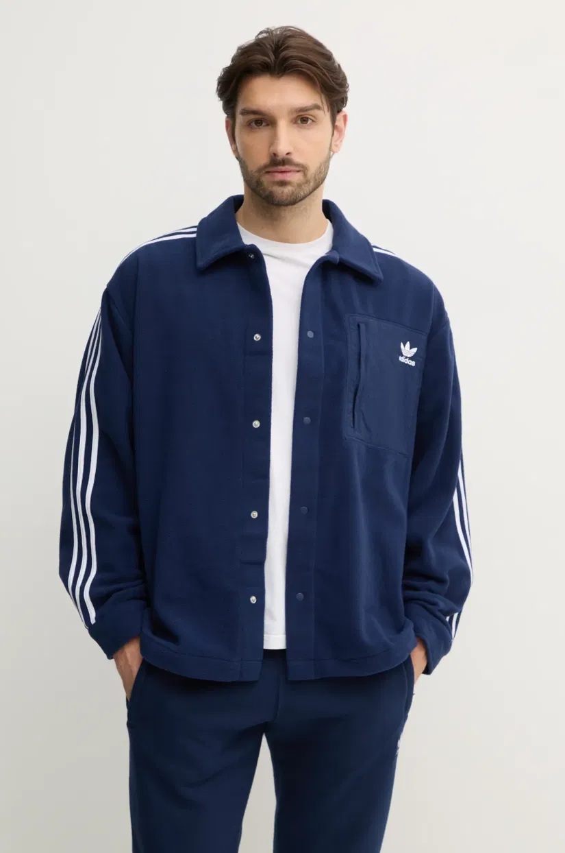 adidas Originals cămașă din lână culoarea albastru marin, cu guler clasic, regular, IX5217