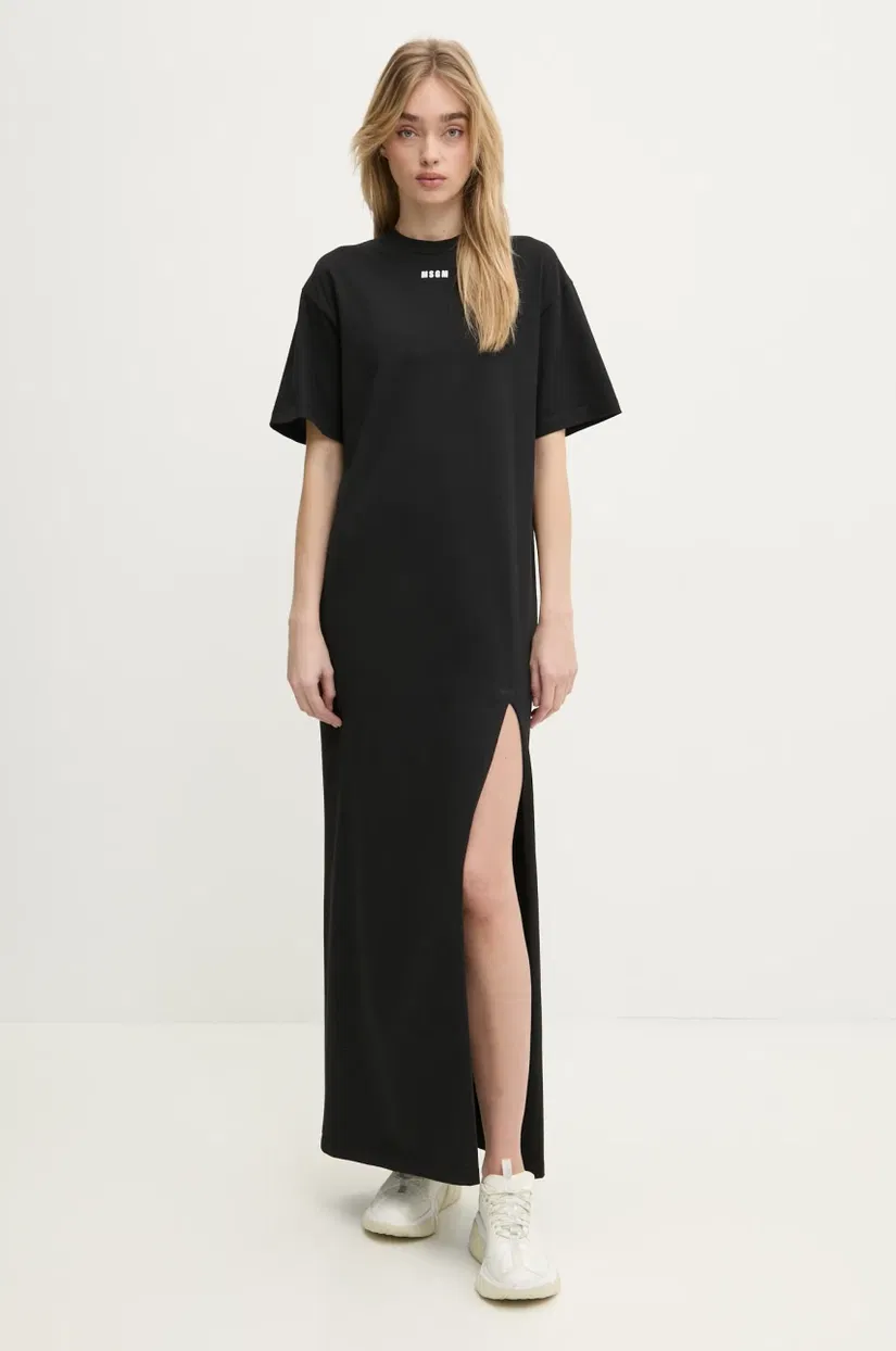 MSGM rochie culoarea negru, maxi, drept, 3841MDA83.257002