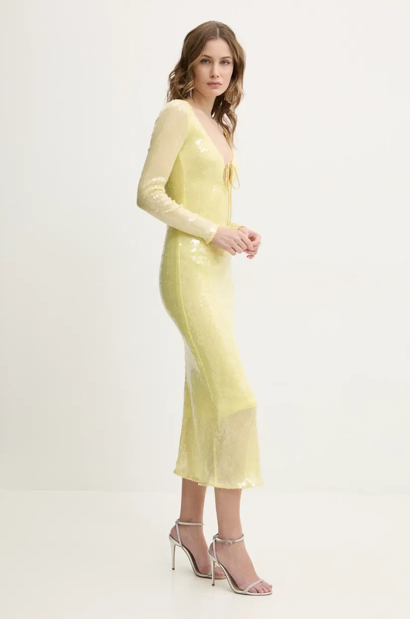 Bardot rochie VERONA culoarea galben, midi, mulata, 58859DB