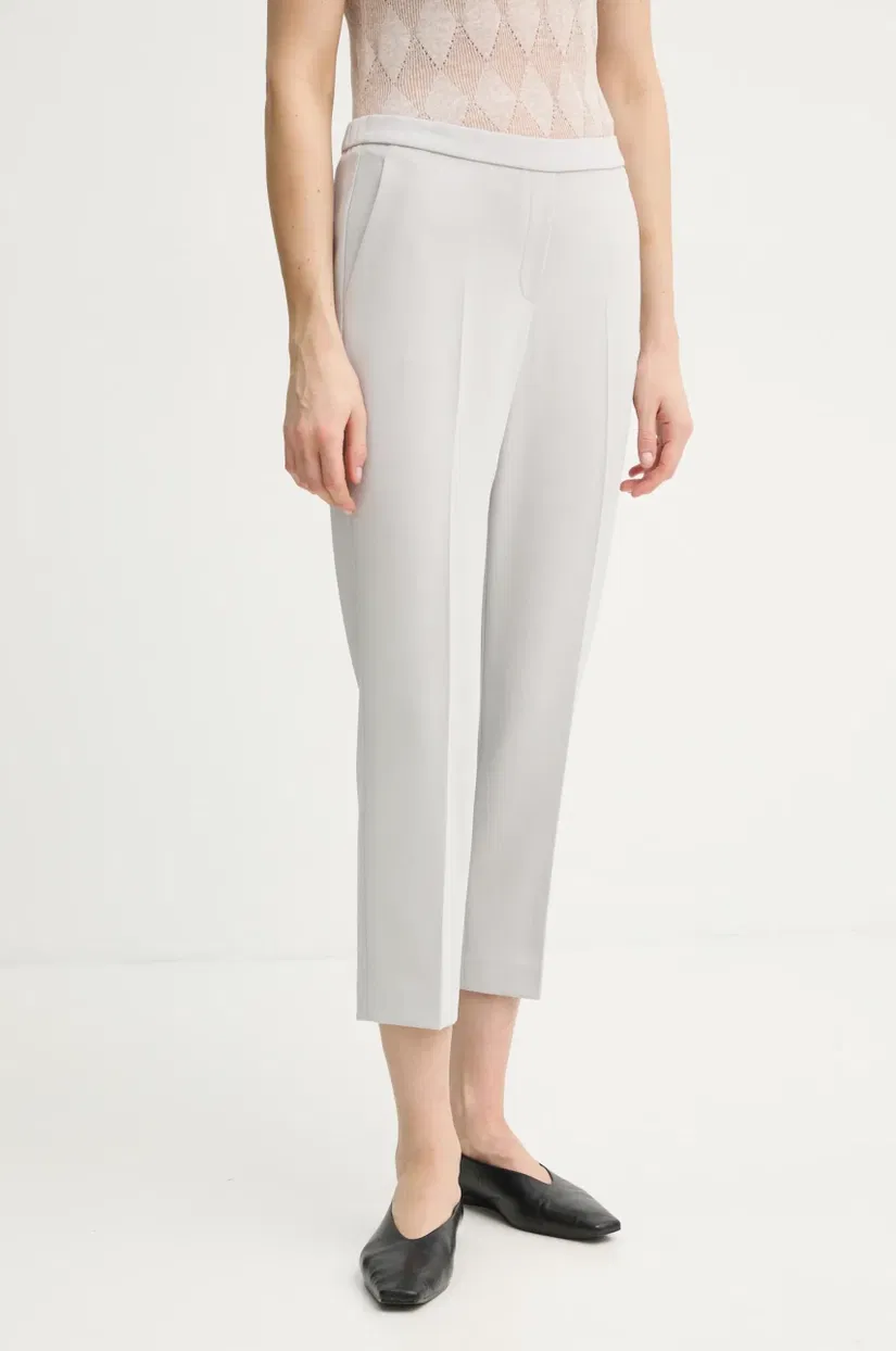 Theory pantaloni femei, culoarea bej, mulata, high waist