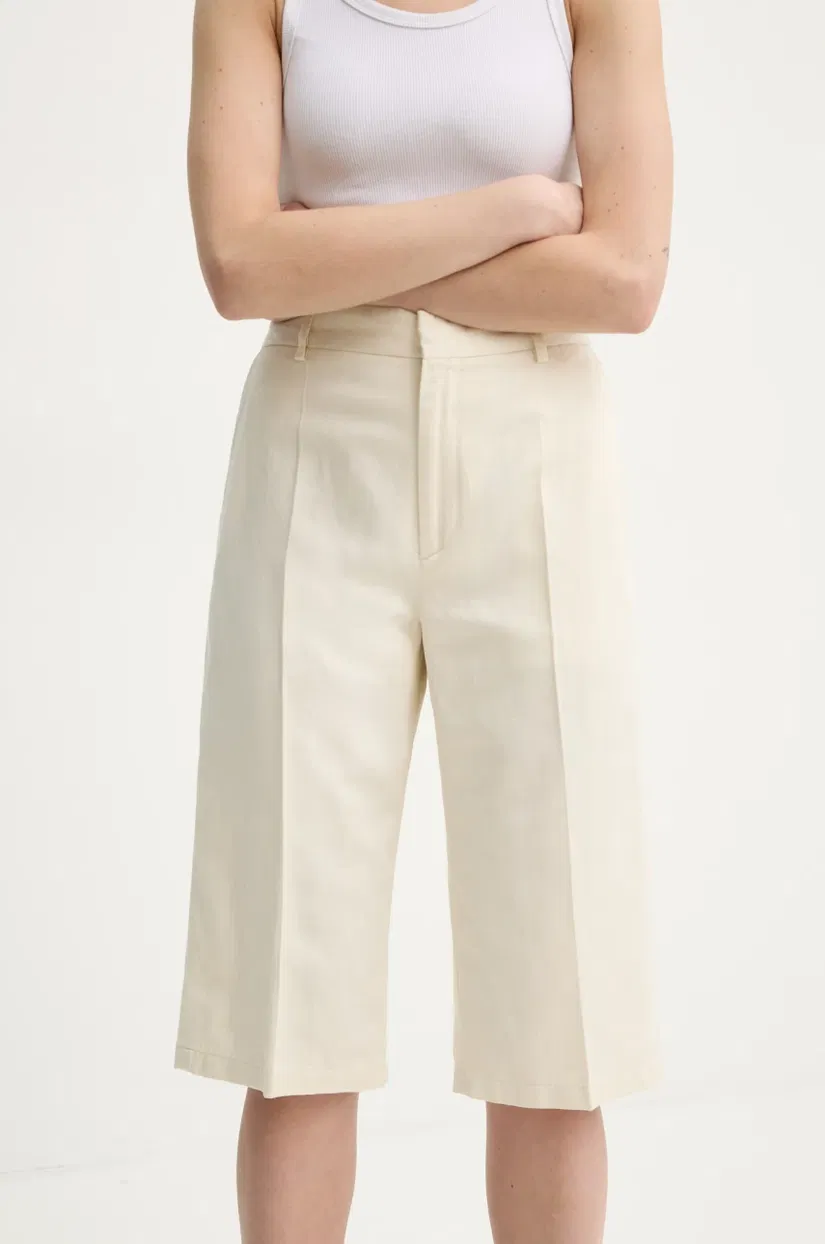 Filippa K pantaloni scurți din amestec de in culoarea bej, modelator, high waist, 31428