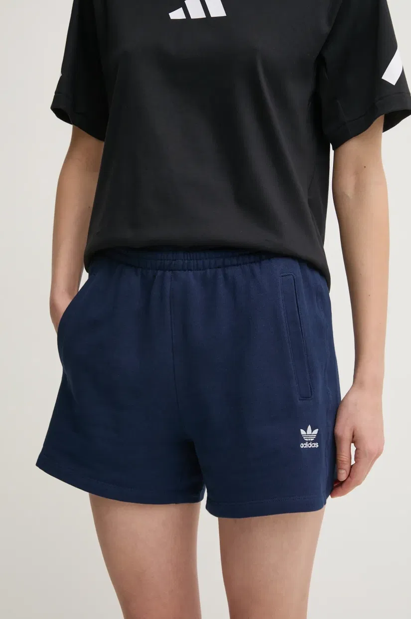 adidas Originals pantaloni scurti Essential femei, culoarea albastru marin, neted, high waist, JC8976