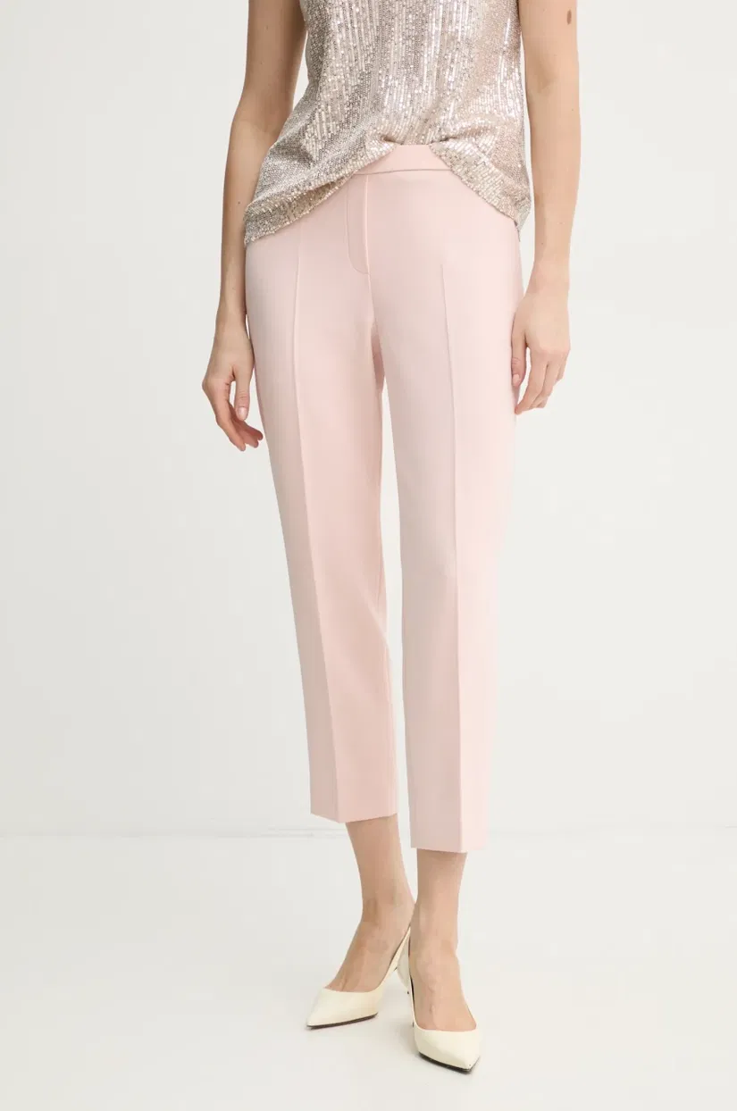 Theory pantaloni femei, culoarea roz, mulata, high waist