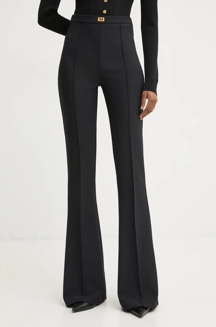 Elisabetta Franchi pantaloni femei, culoarea negru, evazati, high waist, PA07951E2