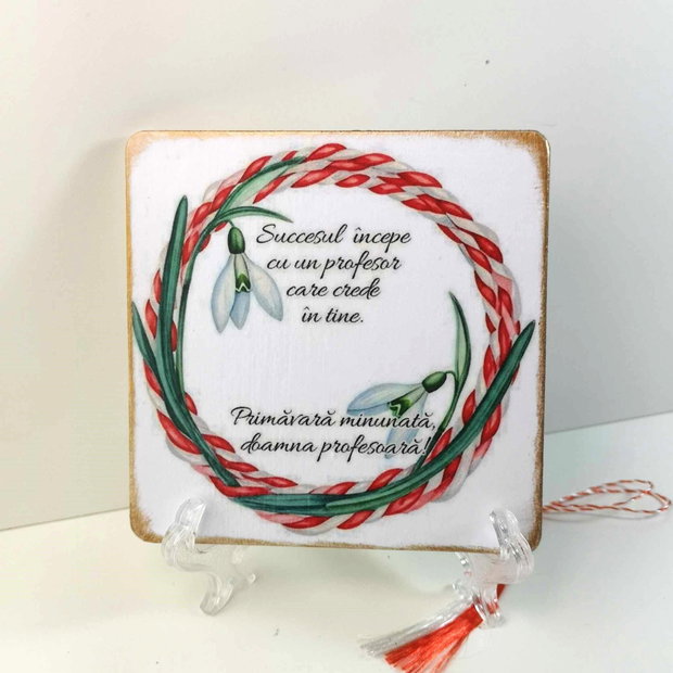 Felicitare din lemn, personalizata pentru profesoare - martisor