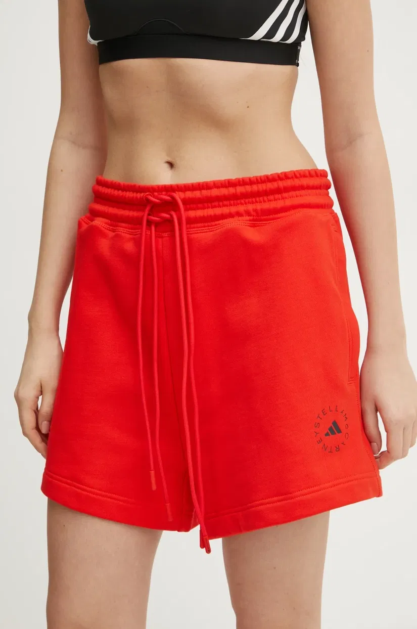 adidas by Stella McCartney pantaloni scurti femei, culoarea rosu, neted, high waist, JD4668