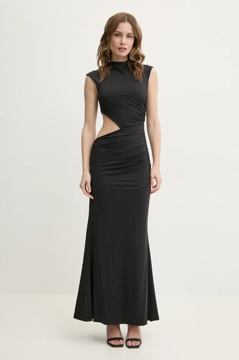 Bardot rochie culoarea negru, maxi, evazati, 59758DB