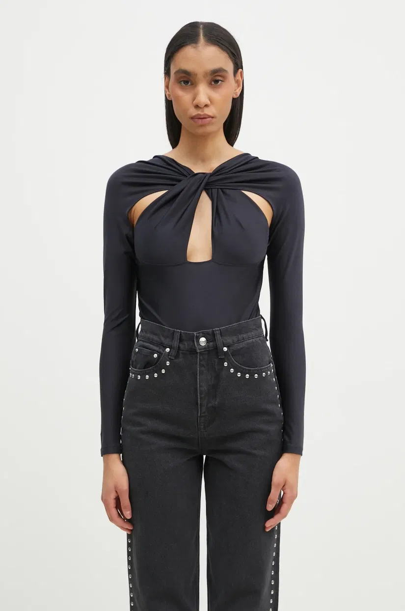 Coperni body Twisted Cut-Out Jersey Bodysuit femei, culoarea negru, uni, COPJS19545C