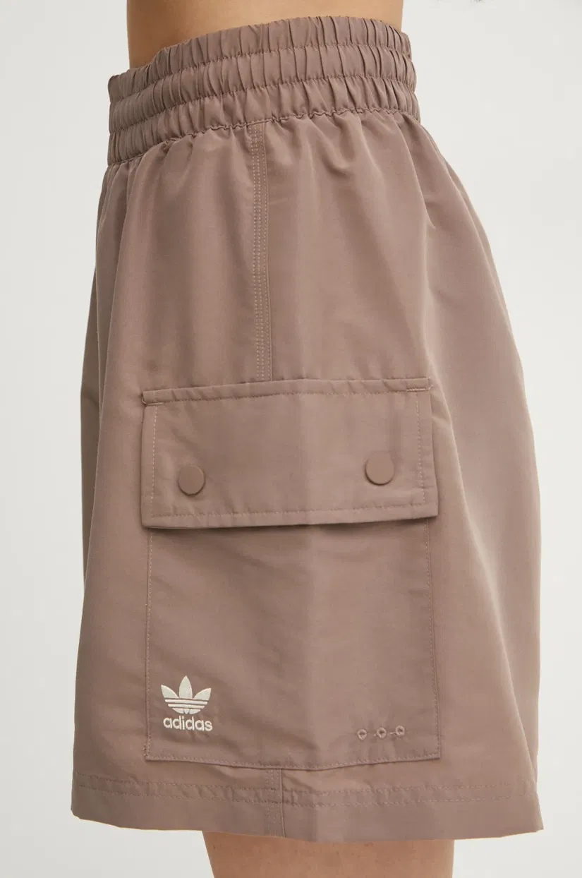 adidas Originals pantaloni scurti Essential femei, culoarea maro, neted, high waist, JD0790