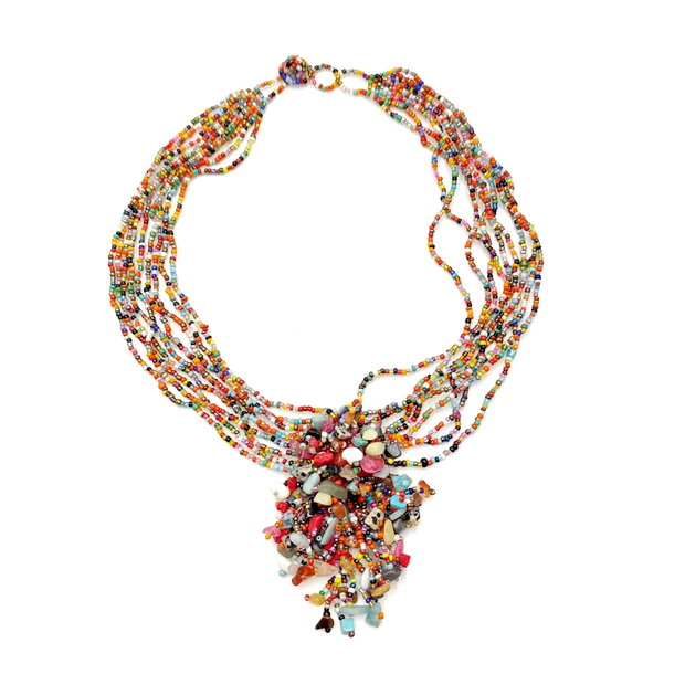 Colier multicolor cu margelute de nisip si pietre, 4396