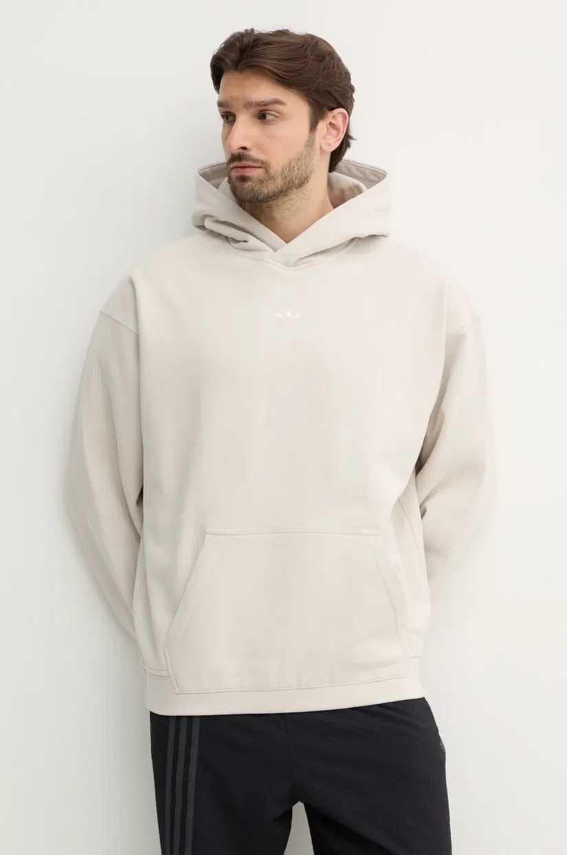 adidas Originals hanorac de bumbac pentru copii Essential bărbați, culoarea bej, cu glugă, uni, JD3299