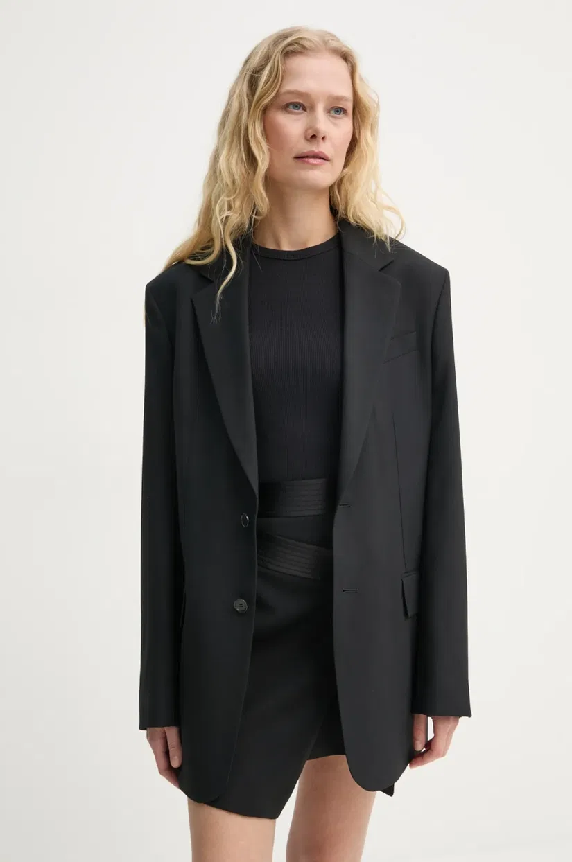 Filippa K geaca de lana culoarea negru, un singur rand de nasturi, neted, 29585