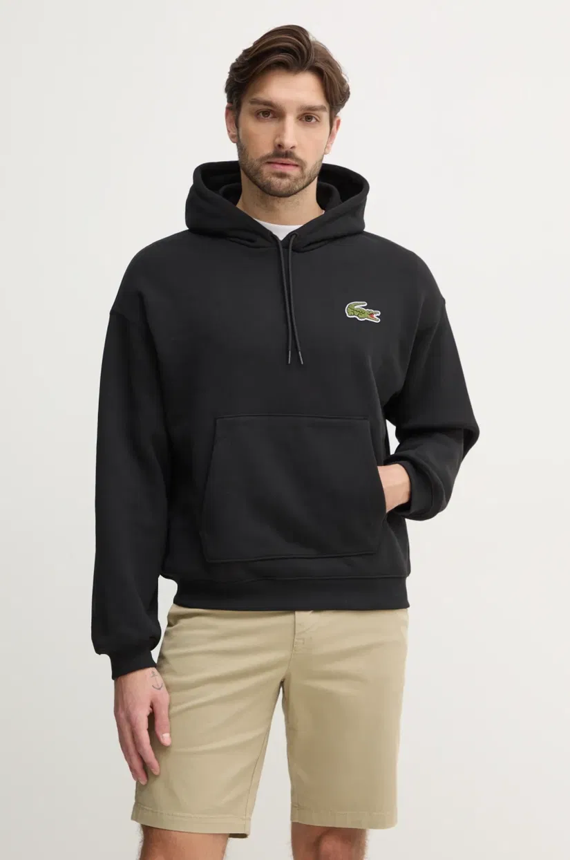 Lacoste hanorac de bumbac barbati, cu glugă, neted, SH2754