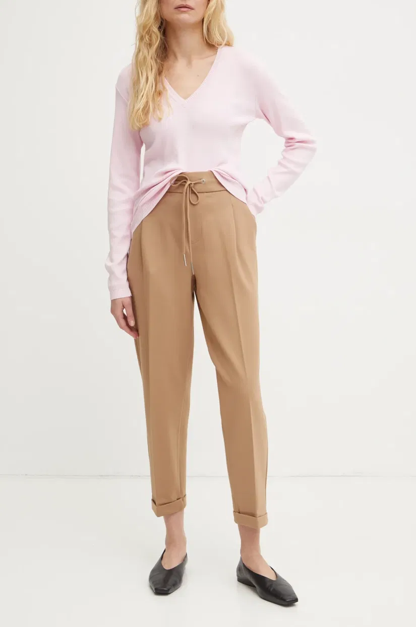 United Colors of Benetton pantaloni femei, culoarea albastru marin, drept, high waist, 4DI4DF00J