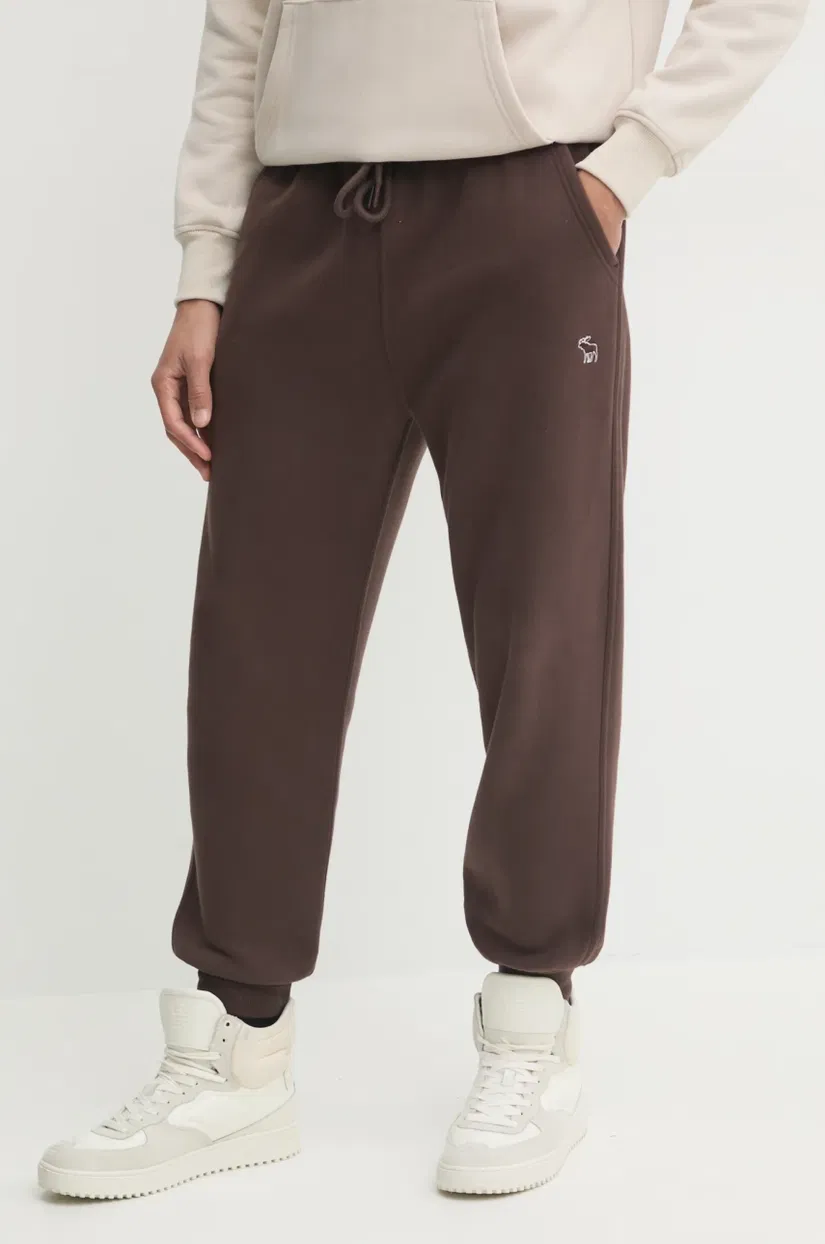 Abercrombie & Fitch pantaloni de trening culoarea maro, neted, KI134-4098