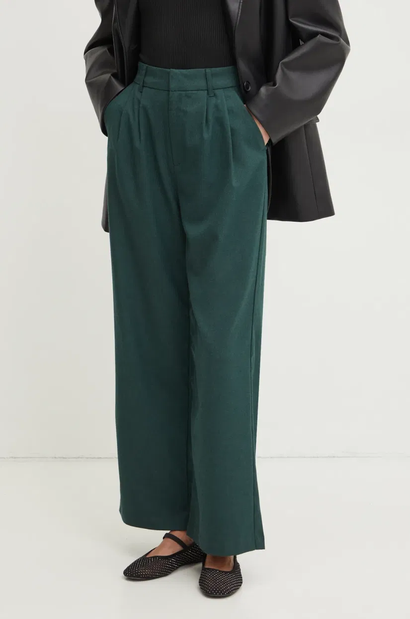 Hollister Co. pantaloni femei, culoarea verde, lat, high waist, KI356-4178