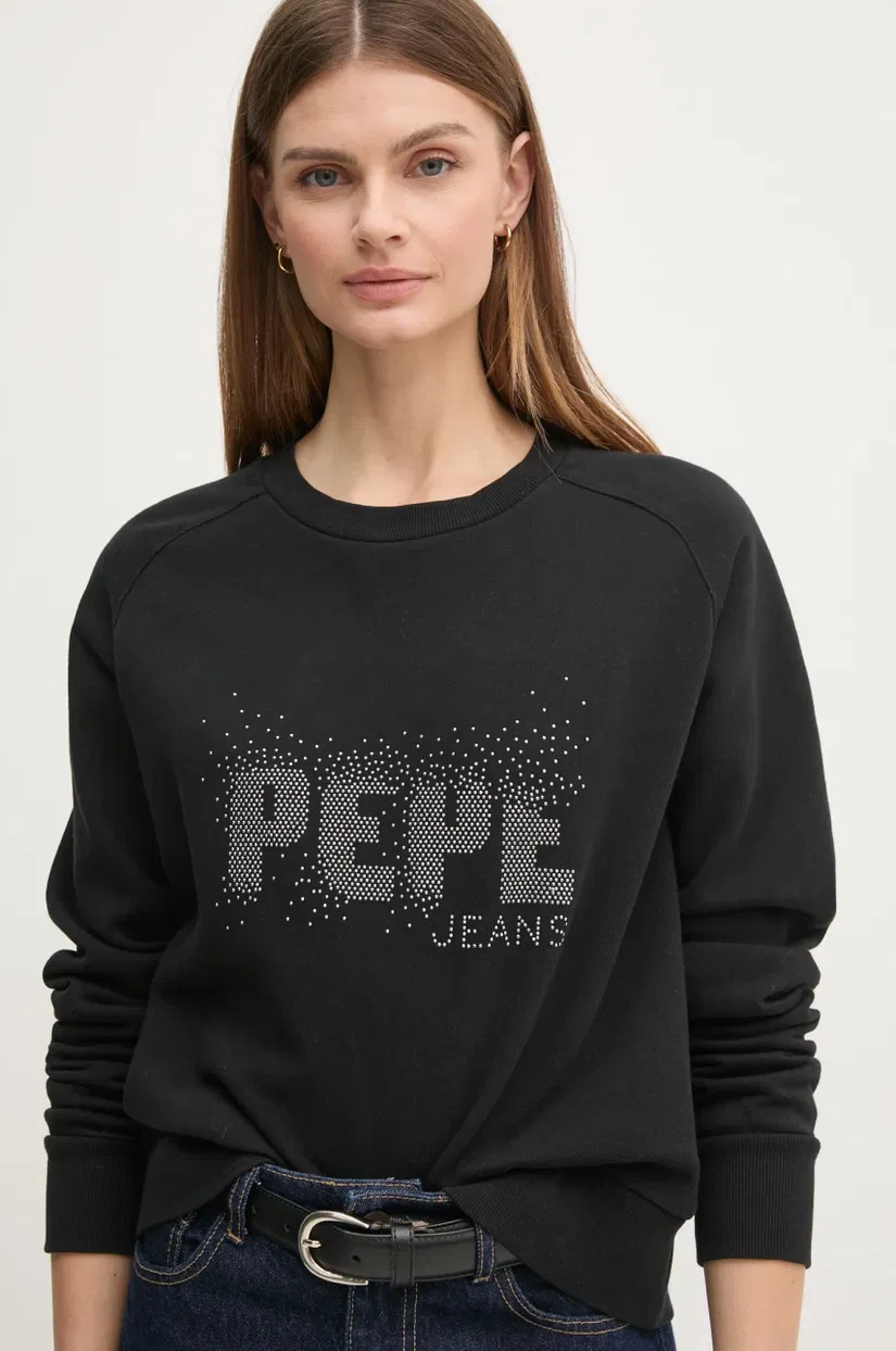 Pepe Jeans bluza LUNA femei, culoarea negru, cu imprimeu, PL581466