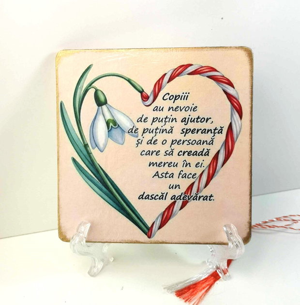 Felicitare din lemn, personalizata pentru educatoare, invatatoare