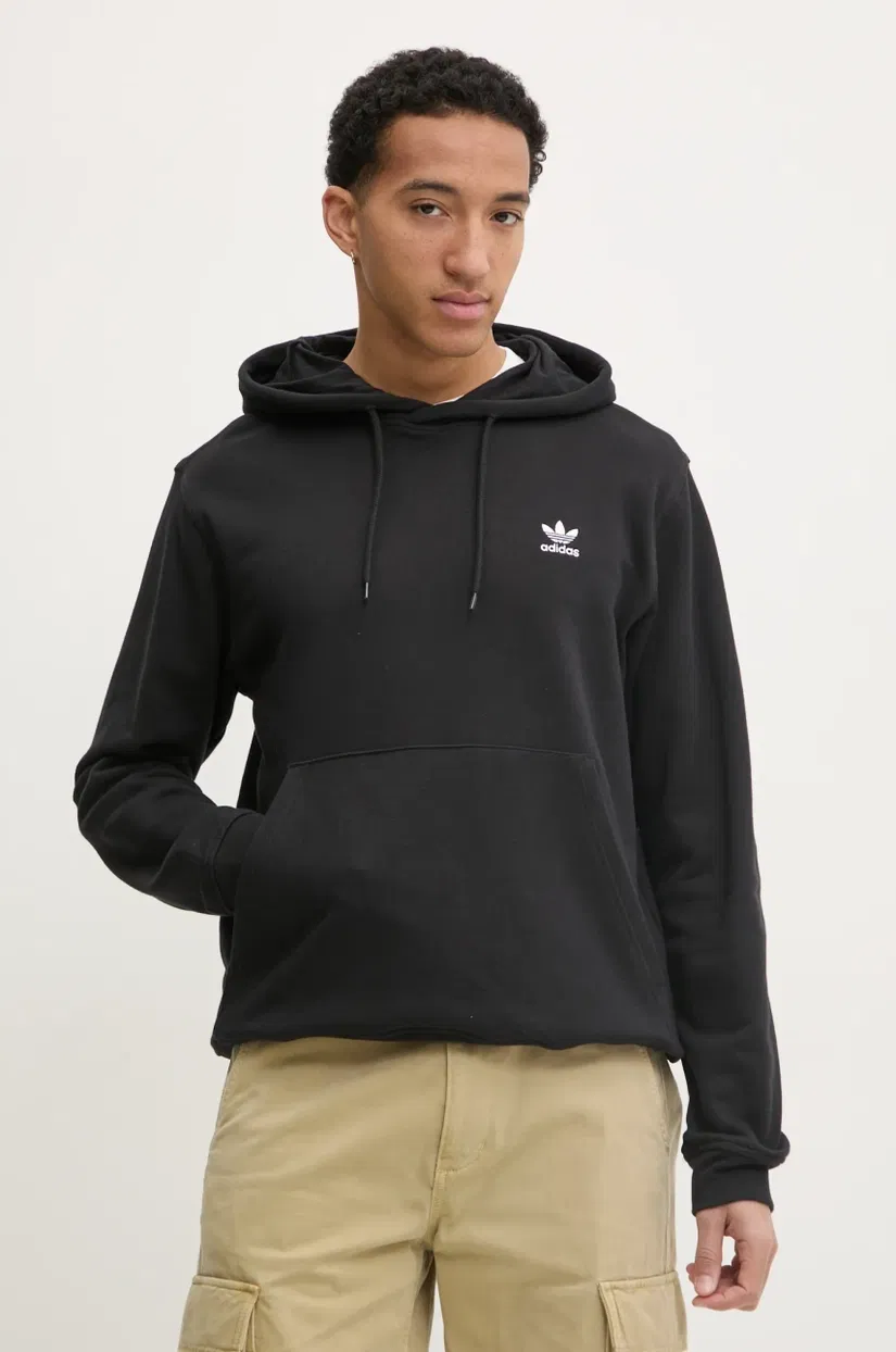 adidas Originals hanorac de bumbac Essential bărbați, culoarea negru, cu glugă, uni, JD2404