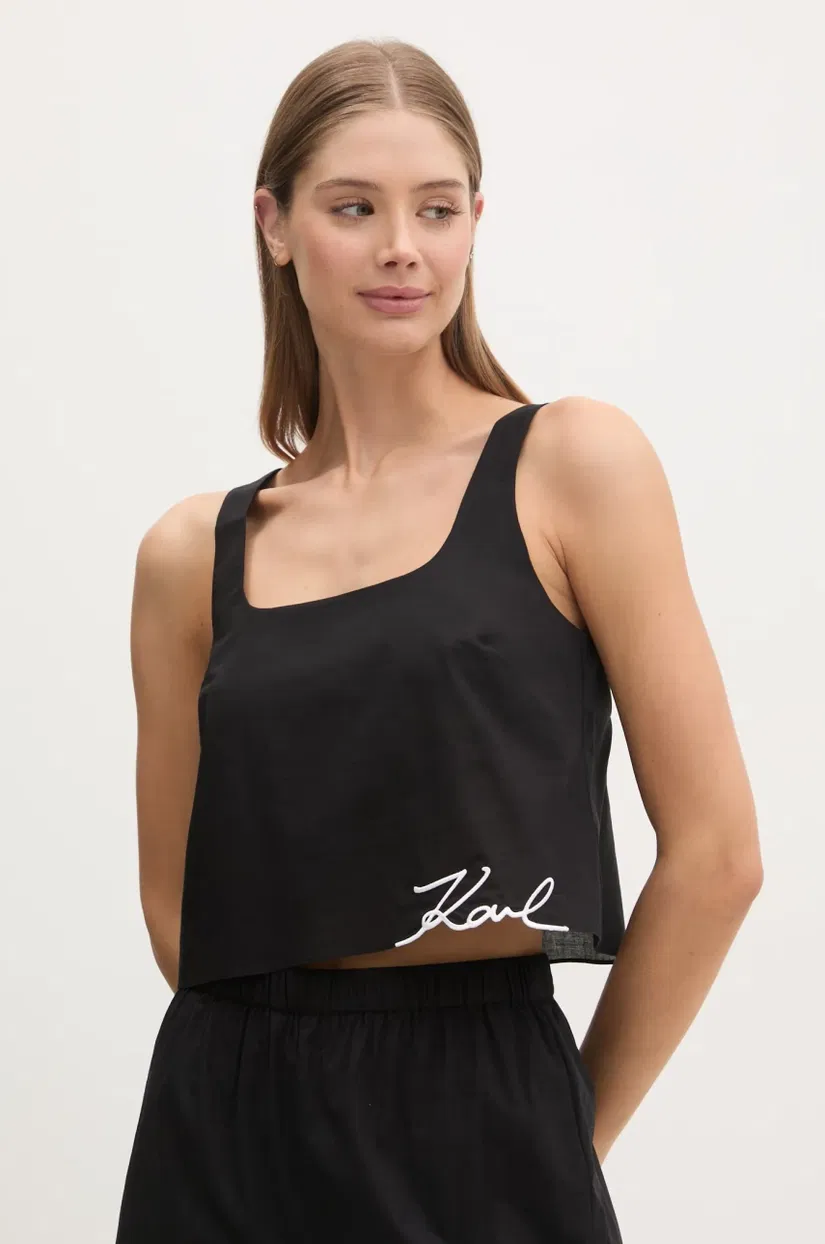 Karl Lagerfeld top de plajă din bumbac culoarea negru, A1W46037