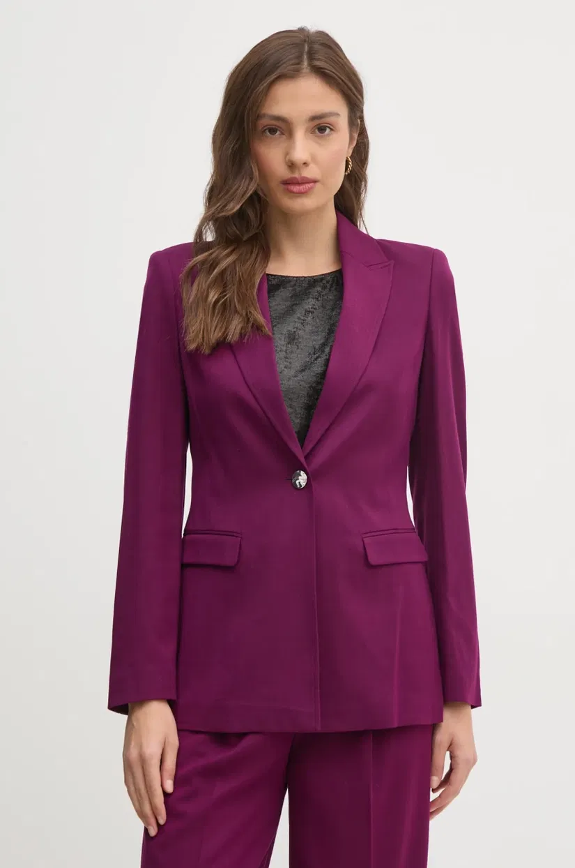 United Colors of Benetton sacou din lână culoarea violet, un singur rand de nasturi, uni, 27UPDW02L