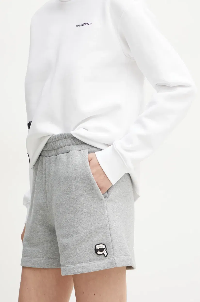 Karl Lagerfeld pantaloni scurți femei, culoarea gri, melanj, high waist, A1W10138