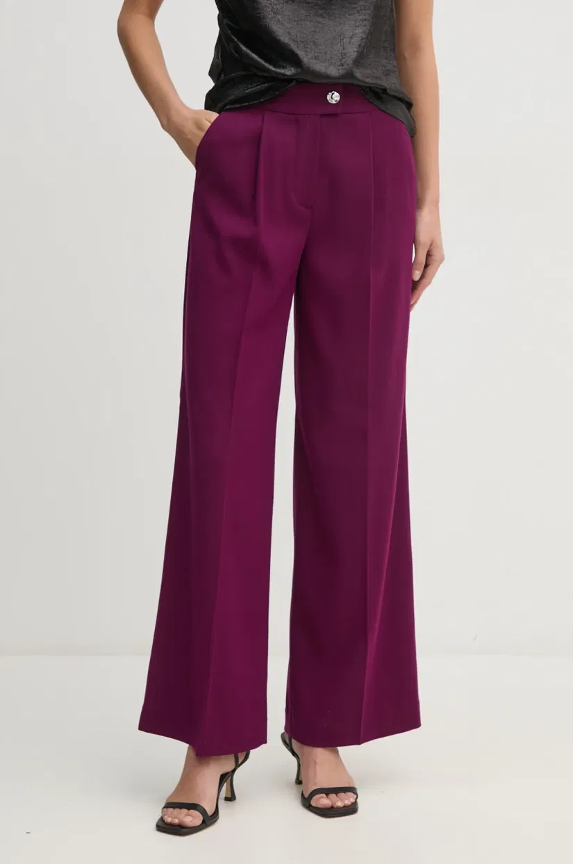 United Colors of Benetton pantaloni din lână culoarea violet, lat, high waist, 47UPDF07R