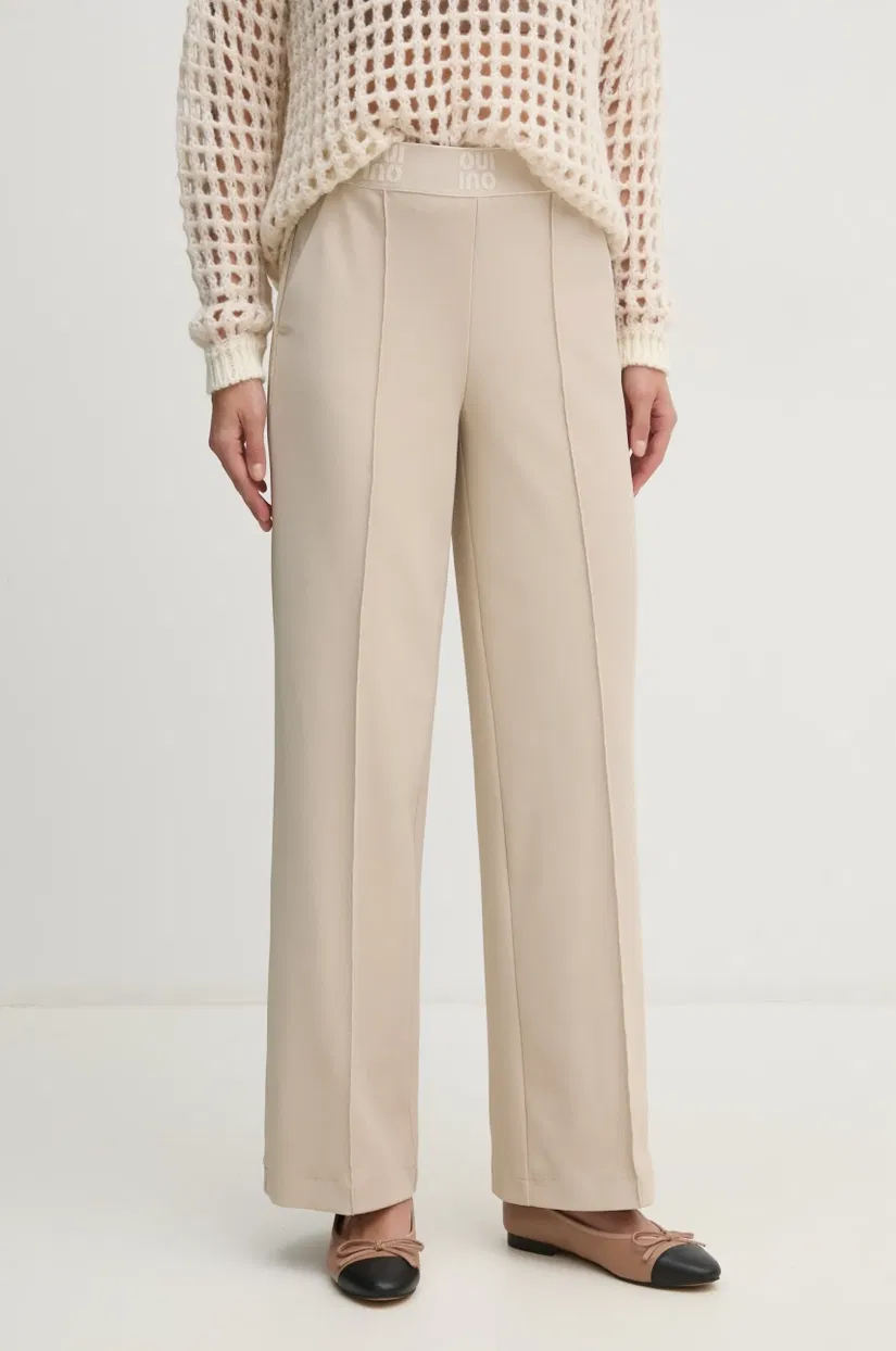 OUI pantaloni femei, culoarea bej, lat, high waist, 90598