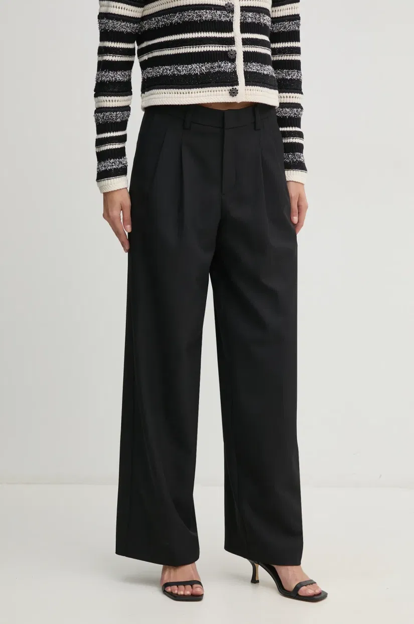 OUI pantaloni femei, culoarea negru, lat, high waist, 90589