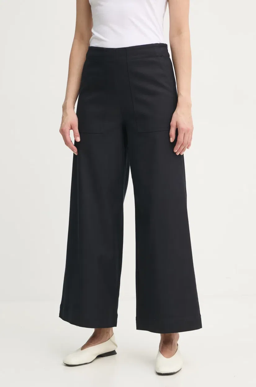 Marc O'Polo pantaloni femei, culoarea bleumarin, lat, high waist, 500001910019