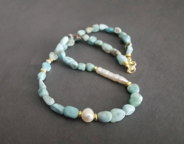 Colier larimar si perle de cultura CP-2