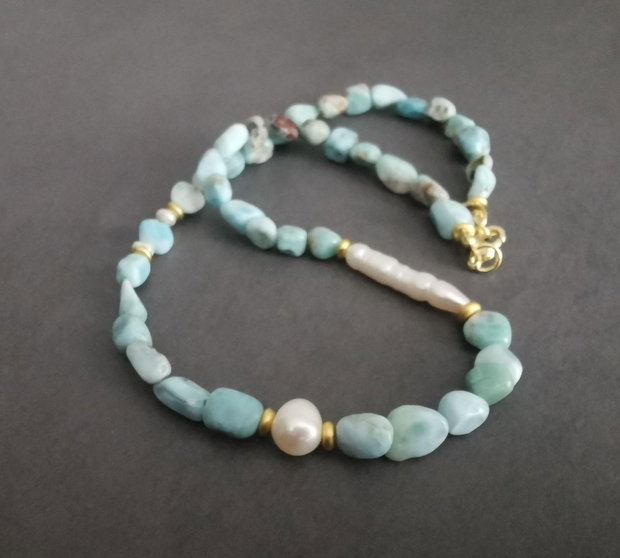 Colier larimar si perle de cultura CP-2