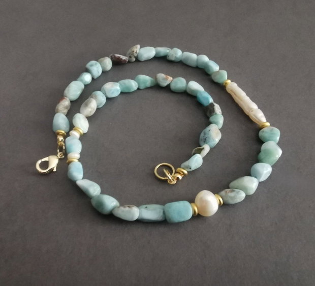 Colier larimar si perle de cultura CP-2