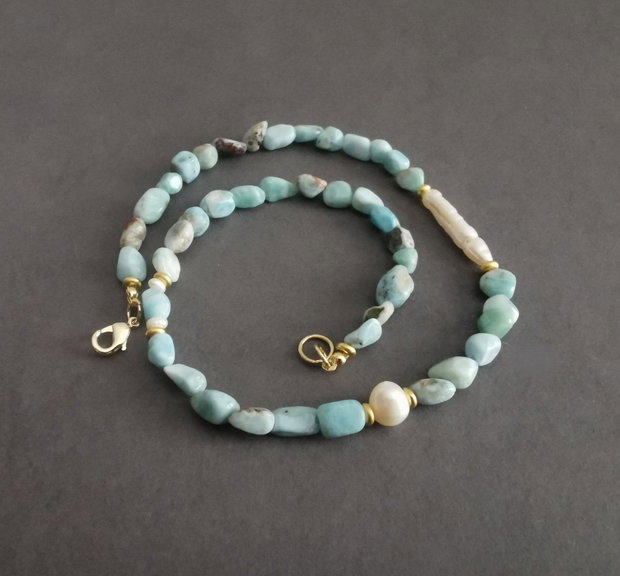 Colier larimar si perle de cultura CP-2
