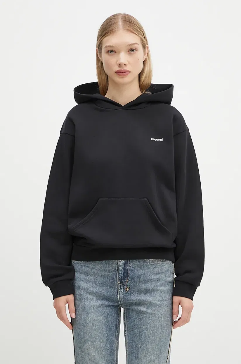 Coperni bluza Logo Hoodie femei, culoarea negru, cu glugă, cu imprimeu, COPJS15523