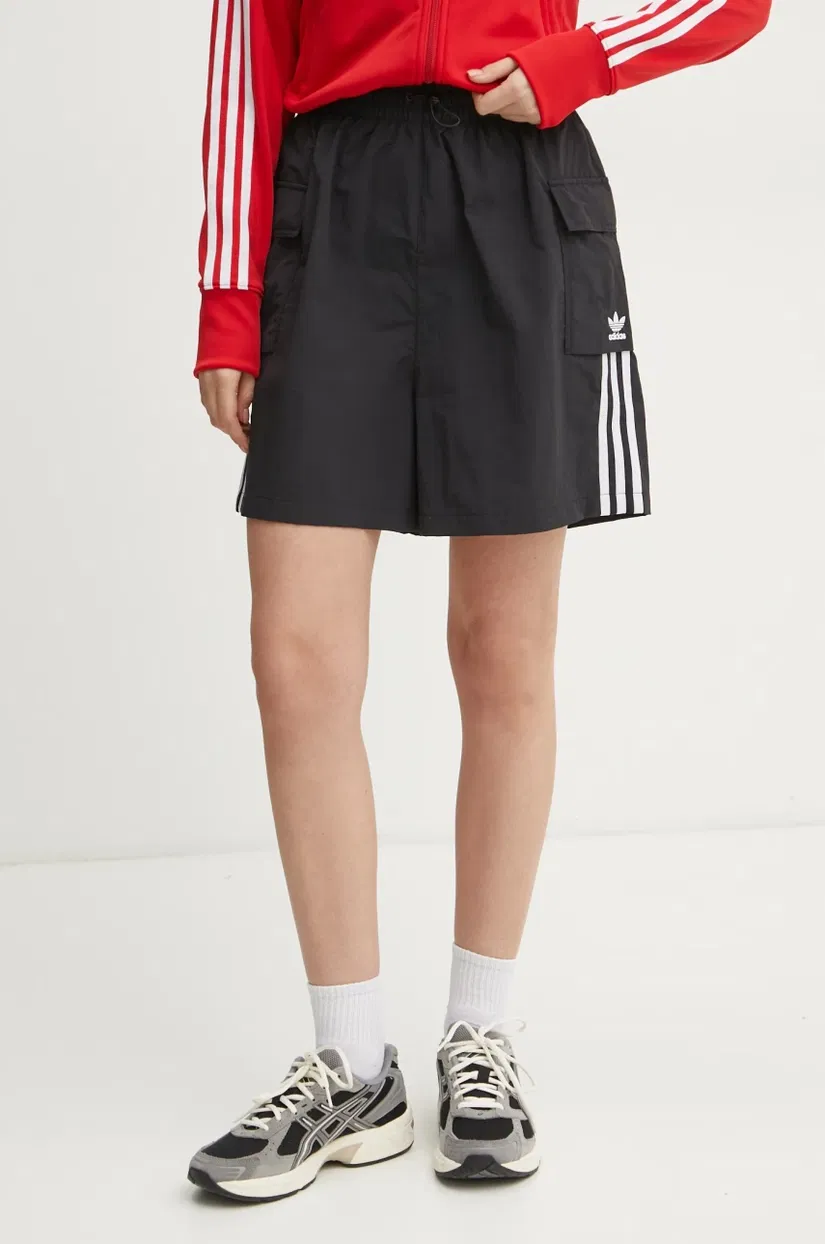 adidas Originals pantaloni scurți 3S Cargo Shorts femei, culoarea negru, cu imprimeu, high waist, JH1077