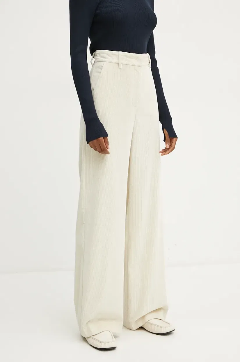 Weekend Max Mara pantaloni de catifea cord culoarea bej, lat, high waist, 2425136012600