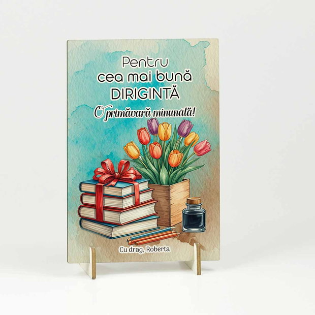 Felicitare lemn cadou 8 martie diriginta, profesoara, educatoare, invatatoare