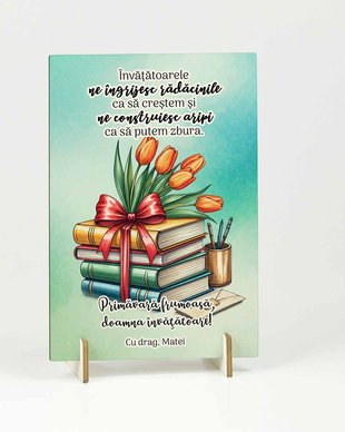 Felicitare lemn cadou invatatoare educatoare