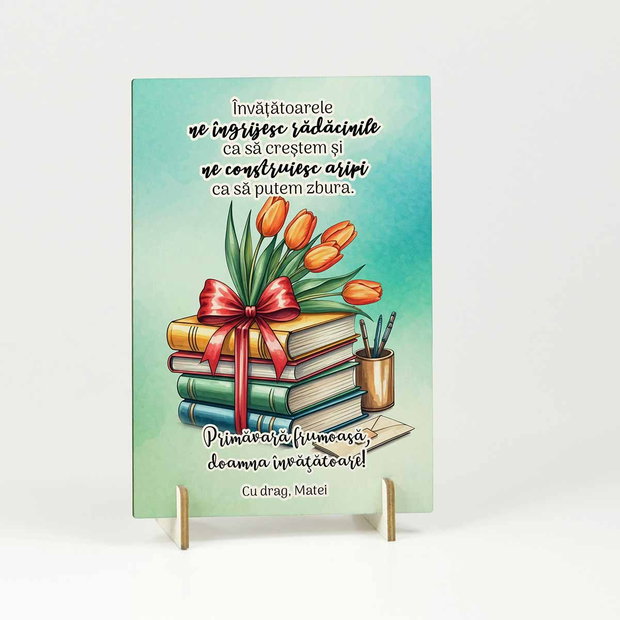 Felicitare lemn cadou invatatoare educatoare