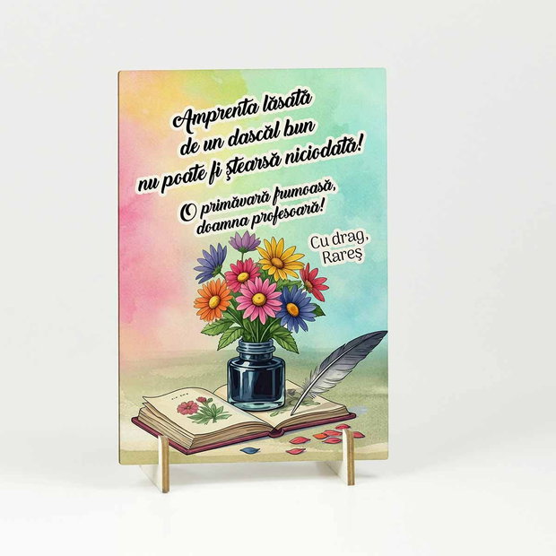 Felicitare din lemn cadou profesoară, dirigintă, invatatoare