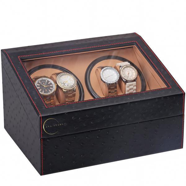 Cutie de intors 4 ceasuri automatice, cu spatiu de depozitare pentru 6 ceasuri mecanice, watch winder 4+6, interior si exterior din piele