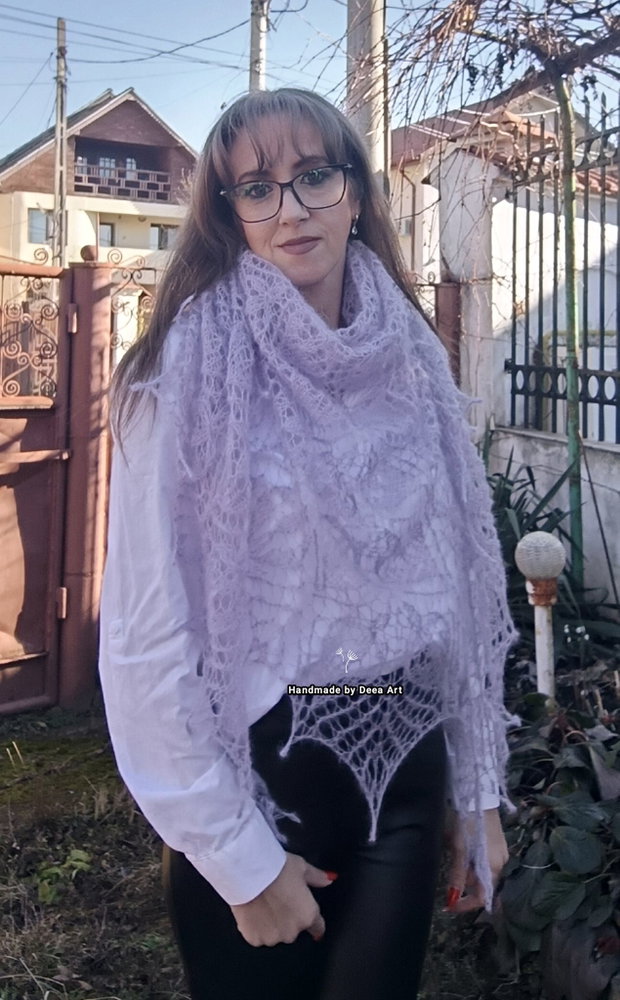Sal tricotat lavanda, mohair cu matase