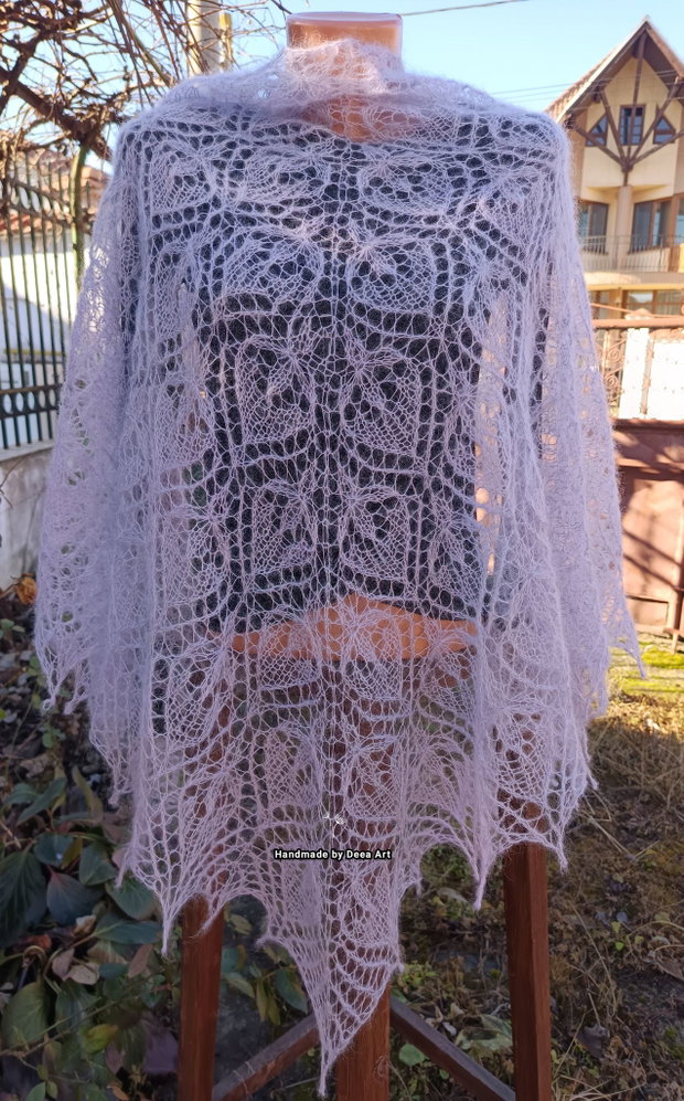 Sal tricotat lavanda, mohair cu matase