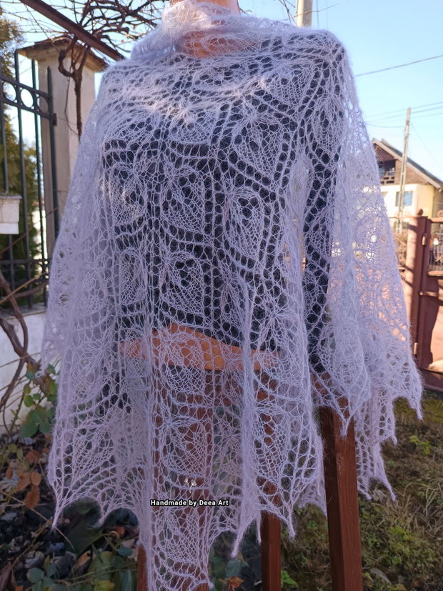 Sal tricotat lavanda, mohair cu matase