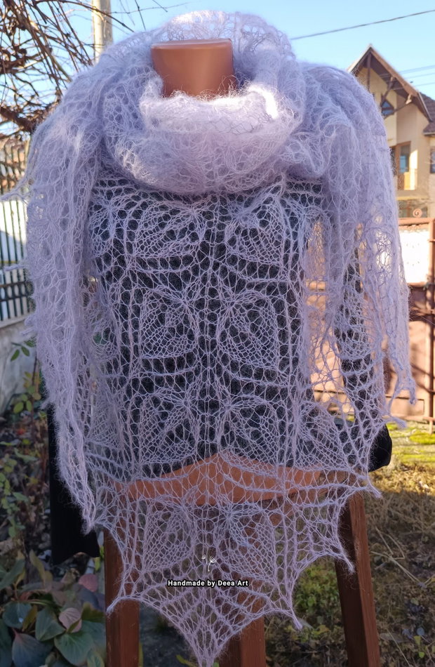 Sal tricotat lavanda, mohair cu matase