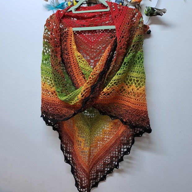 Șal croșetat,,flowers"rosu/verde