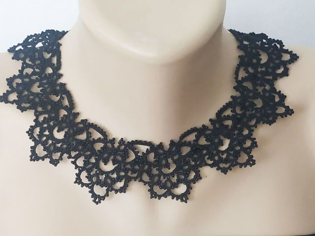 Colier negru din dantela frivolite, colier dantela neagra, bijuterii unicat, bijuterii tatting