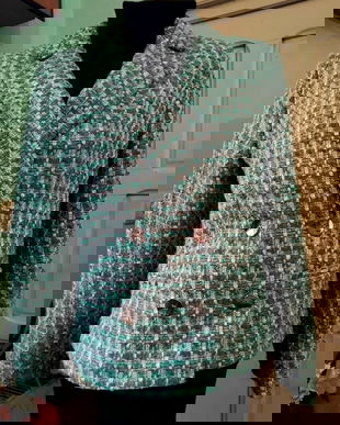 Sacou tweed verde alb