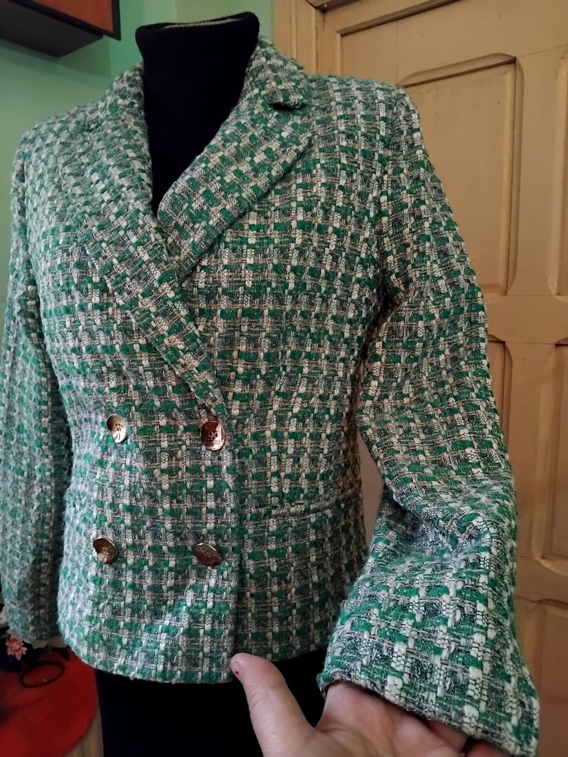 Sacou tweed verde alb